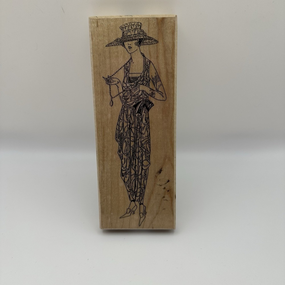 Postmodern Design Party Time BL7-104-F Wood Mount Rubber Stamp Art Flapper Dress